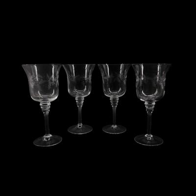 (4 pcs) Vintage Etched Holiday Wine Glasses