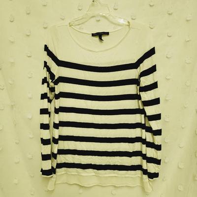 CUTE WHITE HOUSE BLACK MARKET STRIPED LONG SLEEVE BLOUSE SIZE SMALL