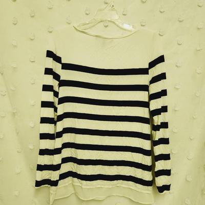 CUTE WHITE HOUSE BLACK MARKET STRIPED LONG SLEEVE BLOUSE SIZE SMALL