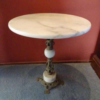 LOT 99  VINTAGE MARBLE AND BRASS TABLE