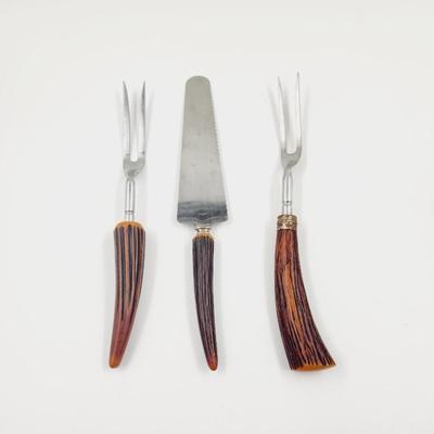 VINTAGE REGENT SHEFFIELD WAVECREST KNIFE & SERVING FORK SET - BONE HORN STYLE
