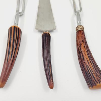 VINTAGE REGENT SHEFFIELD WAVECREST KNIFE & SERVING FORK SET - BONE HORN STYLE