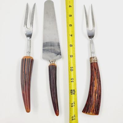 VINTAGE REGENT SHEFFIELD WAVECREST KNIFE & SERVING FORK SET - BONE HORN STYLE
