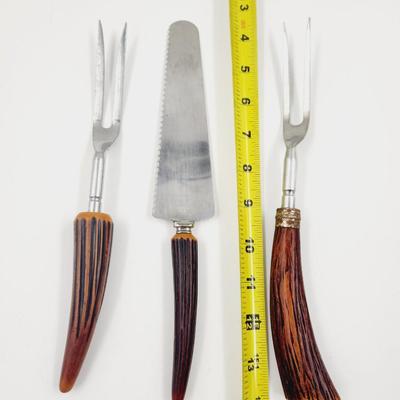 VINTAGE REGENT SHEFFIELD WAVECREST KNIFE & SERVING FORK SET - BONE HORN STYLE