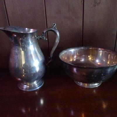 LOT 104. SILVER PLATE PITCHER AND BOWL