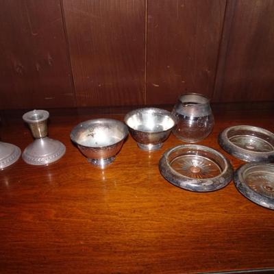 LOT 107. SILVER PLATE AND WEIGHTED STERLING SILVER CANDLE HOLDERS