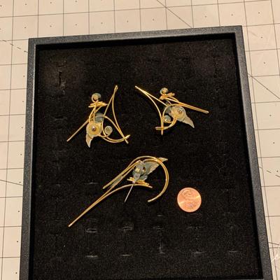 #18 3pc Elegant Gold Earrings and Pin-A4