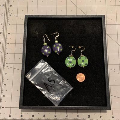 #19 2pc Blue/Green Polka Dot Earrings-A5