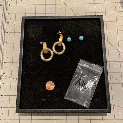 #24 Gold Earrings and Blue Stud Earrings-A10