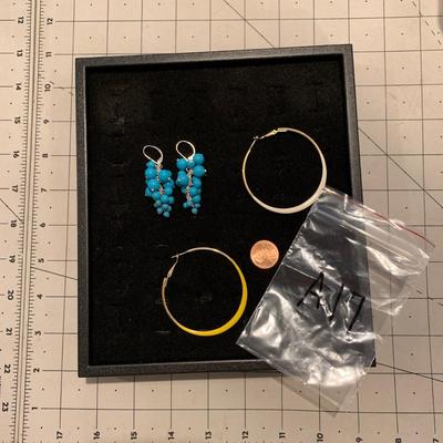 #31 Blue Earrings and Yellow/White Hoops-A17