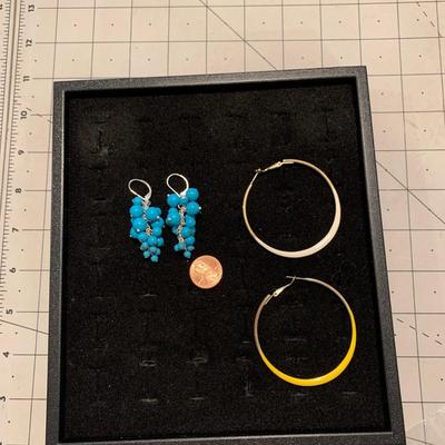#31 Blue Earrings and Yellow/White Hoops-A17