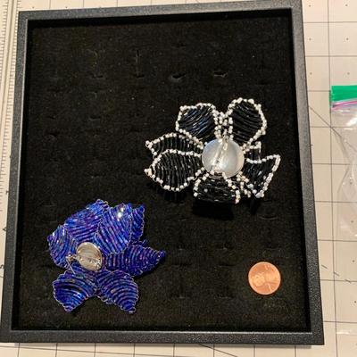 #70 Blue and Black/White Flower Brooches-B20