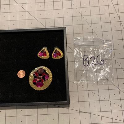 #766 Purple/Gold Earrings & Brooch-B26