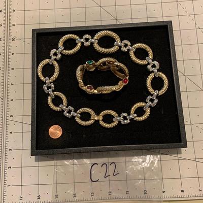 #105 Gold/Silver Loop Chain Necklace and Bracelet-C22