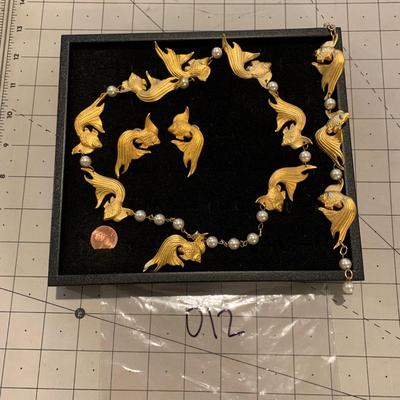 #129 Gold Koi Fish Necklace, Bracelet and Earrings-D11