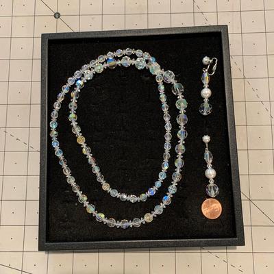 #136 Blue/Crystal Necklace and Earrings-C19