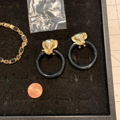 #142 Elephant Earrings and Black Bracelet-D25