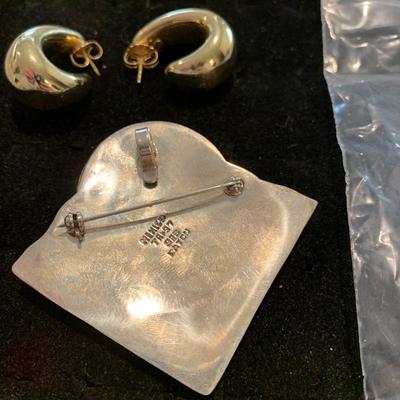 #155 Gold Brooch and Hoop Earrings-D36