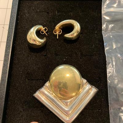 #155 Gold Brooch and Hoop Earrings-D36