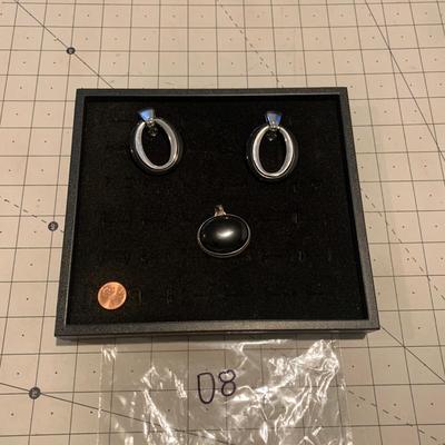 #215 Hoop Earrings and Black Pendant Necklace-D8