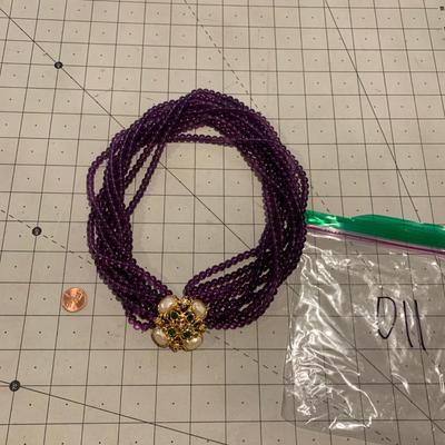 #218 Purple Necklace With Gold/Pearl Center-D11