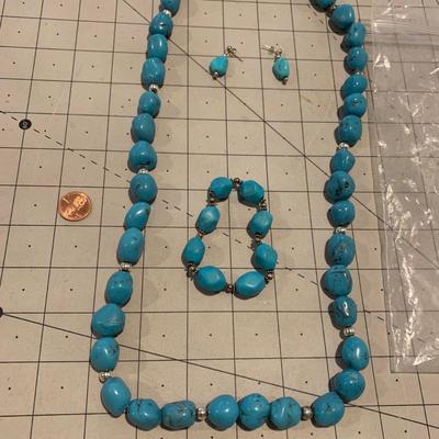 #219 Blue Stone Necklace, Earrings and Bracelet-D12