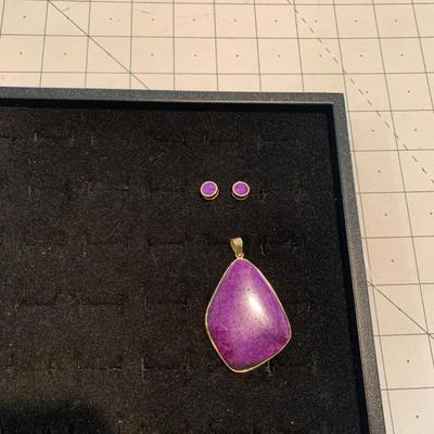 #229 Purple Earrings and Necklace Pendant-D22