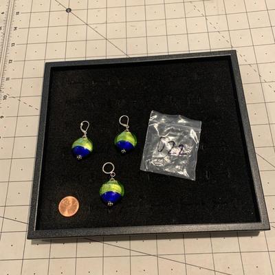 #235 Blue/Green Earrings and Necklace Pendant-D22