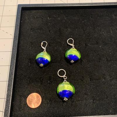 #235 Blue/Green Earrings and Necklace Pendant-D22