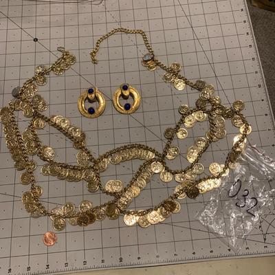 #241 Gold Dance Belt and Earrings-D32