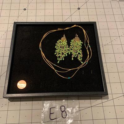 #249 Green Earrings and Gold Necklace-E8