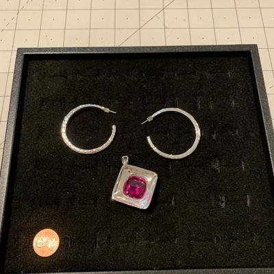 #255 Silver Hoops and Necklace Pendant-E14