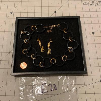 #261 Black/Gold Necklace and Cheers Earrings-E20
