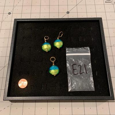 #262 Blue/Green Earrings and Necklace Pendant-E21