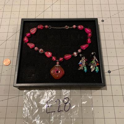 #269 Pink Necklace and Colorful Earrings-E28