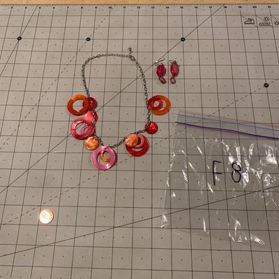 #279 Pink/Orange Necklace and Earrings-F8