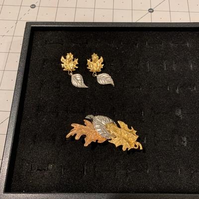 #286 Leaf Clip On Earrings and Brooch-F15