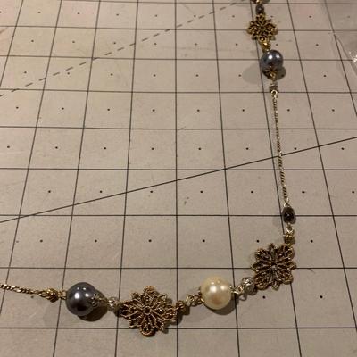 #290 Blue/Gold/Pearl Necklace-F19