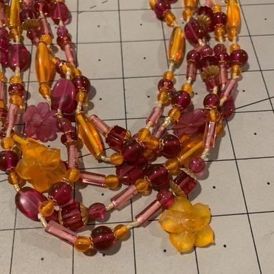 #298 Orange and Pink Flower Necklace-G7