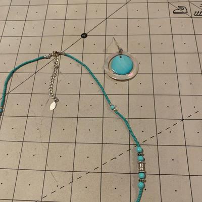 #302 Turquoise Blue Earrings and Necklace-G11