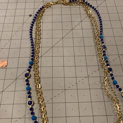 #303 Gold and Blue Necklace-G12