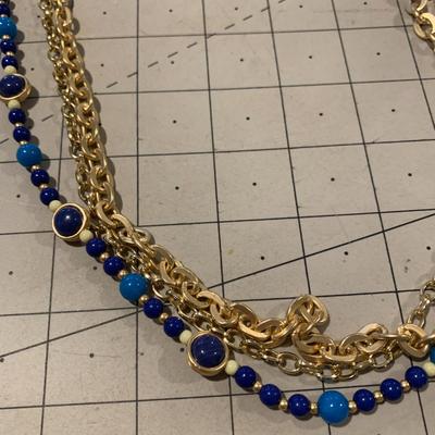 #303 Gold and Blue Necklace-G12