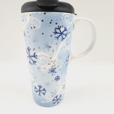 CYPRESS CERAMIC SNOWFLAKE COFFE TO GO CUP