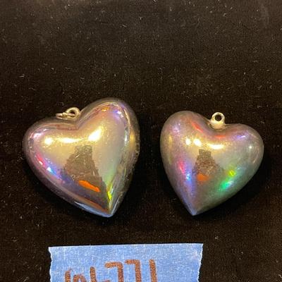 (2) silver puff heart pendants