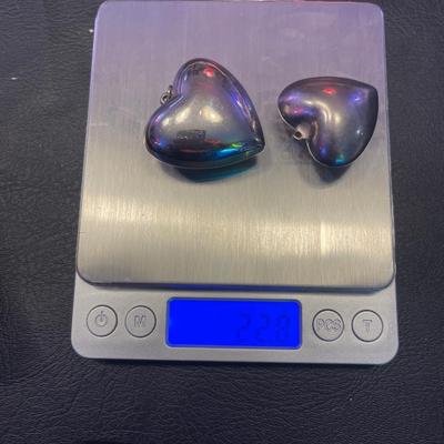 (2) silver puff heart pendants