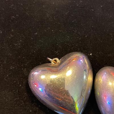 (2) silver puff heart pendants