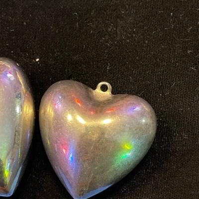 (2) silver puff heart pendants
