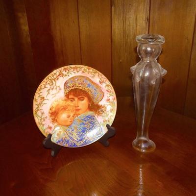 LOT 167. HIBEL PLATE AND ANGEL FIGURAL BOTTLE