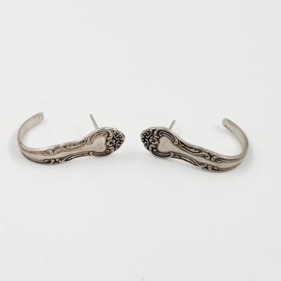 ANTIQUE STERLING SILVERWARE HANDLE EARRINGS