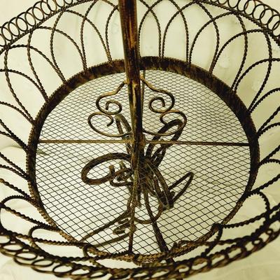 ORNATE TALL METAL WIRE 2 TIER BASKET PLANTER